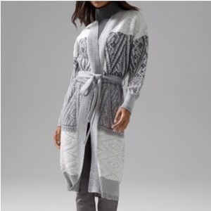 White House Black Market Fair Isle Sequin‎ Cardigan Sweater Women's L Gray Boho